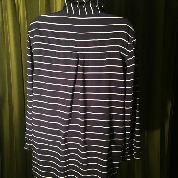 Anthropologie beachlunchlounge navy blue white stripe shirt blouse L - Picture 5 of 7